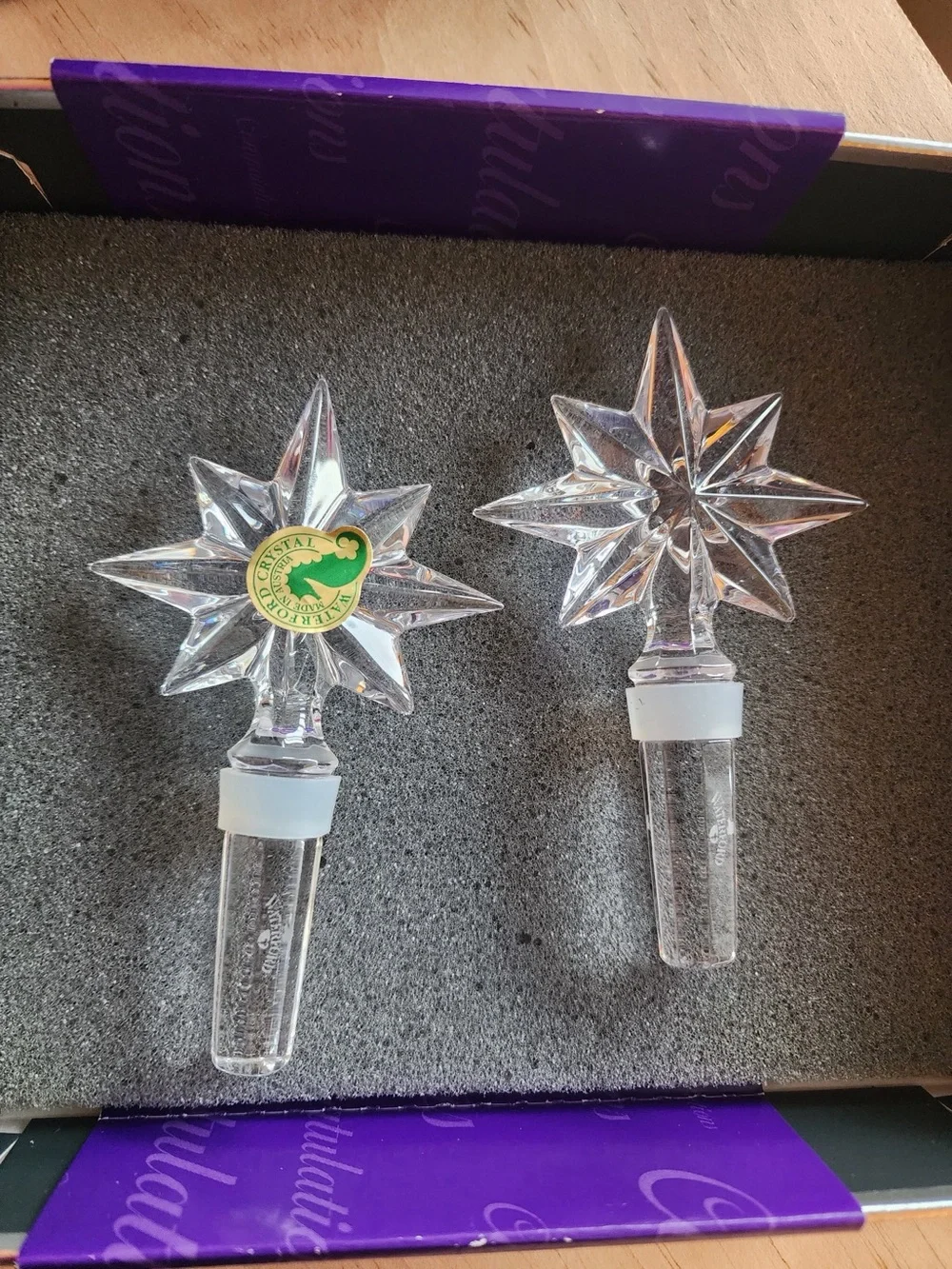 Waterford Crystal Congratulations Star Wine Bottle Stoppers Set of 2 NIB